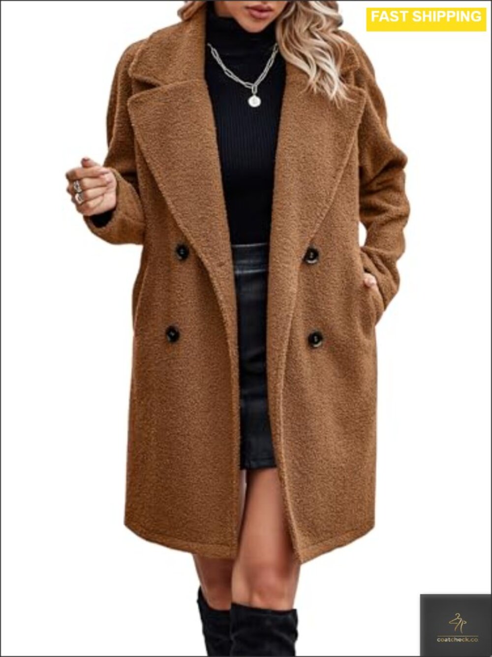 Women Long Sherpa Coat Fuzzy Faux Fur Trench Jacket Button Cardigan Pockets